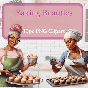Bellezas para hornear PNGs/ Baker Clipart/ Black Women Baking ClipArt/ Sello digital/ Descarga digital/ PNGs transparentes/ para uso comercial