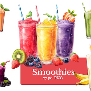 Smoothie Clipart | Fruchtgetränke l Fruit| Herunterladen| Banane Beeren Pfirsich| Planer Girl Transparente PNGs| Digitaler Download zur kommerziellen Nutzung