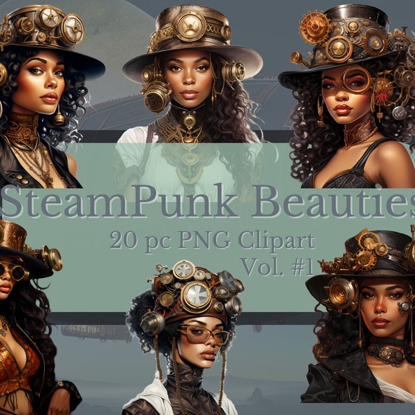 Steampunk Beauties PNGs| Grunge clipart| Black Women ClipArt| Digital Download|  Transparent PNGs| for commercial use