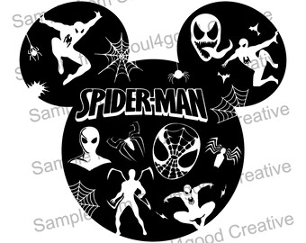 Super-héros Collage Spiderman Tête de souris Svg Pdf Png Graver Artisanat DIY Fichier Cricut Design