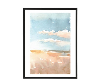 Semi abstract landscape / field landscape/ watercolor sketch painting/ gift / wall art print/ home decoration