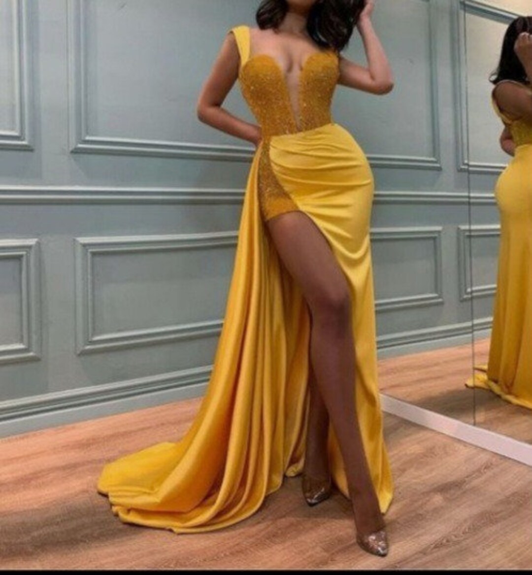Mustard yellow mermaid dress hot sale