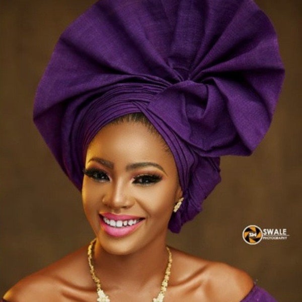 Purple Auto Gele, Pre tied headdress, African head tie, Nigerian Aso oke party hat, naija traditional ofi, engagement bridal gele, aso ebi