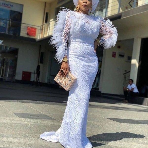 Lace Gown, African fashion, Lace dress, Aso ebi dress, ladies Dress, African Lace Gown, Dress for Women. Evening Dress, white Lace Mermaid