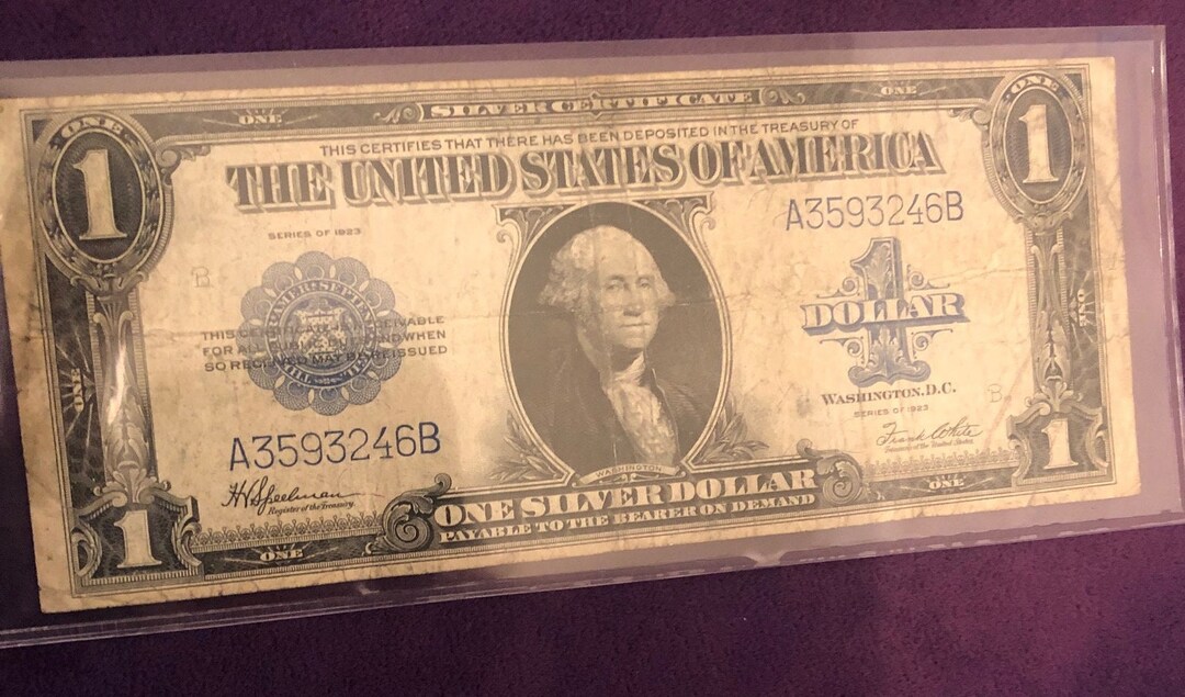 1923 ONE SILVER DOLLAR Etsy 1923-1-silver-certificate-value-how-much-is-1923-1-bill-worth
