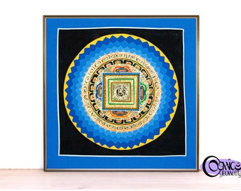 Thangka mandala lotus doré peint à la main | Art d'autel tibétain