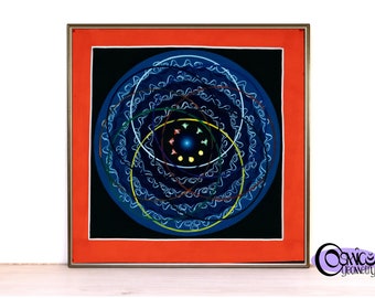 Tableau Thangka mandala cosmos | Art de la géométrie sacrée peint à la main