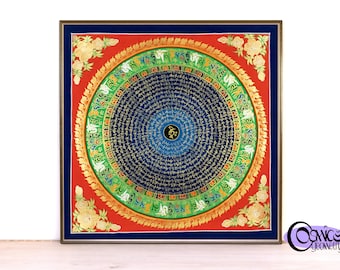 Thangka de Chenrezig peinte à la main | Art mandala tibétain