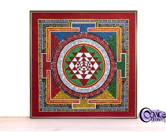 Peinture Mandala Thangka Sri Yantra | Art de la géométrie sacrée peint à la main