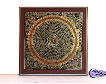 Mandala phénix dragon doré | Peinture thangka tibétaine, 32,5 cm