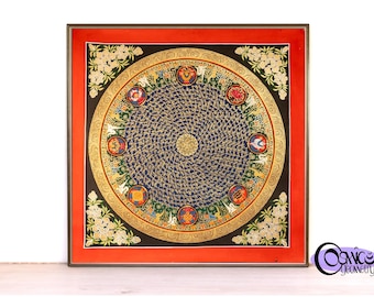 Thangka tibétaine peinte à la main | Mandala, 8 signes porte-bonheur