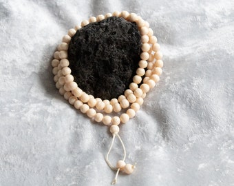 108 perles mala en céramique crémeuse | Collier de méditation japa