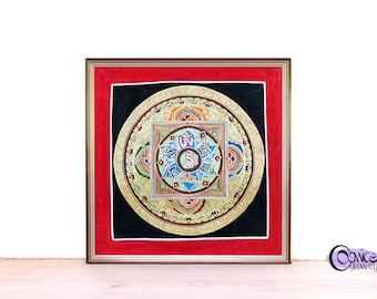 Mandala Om Mani Padme Hum peint à la main | Art tibétain thangka