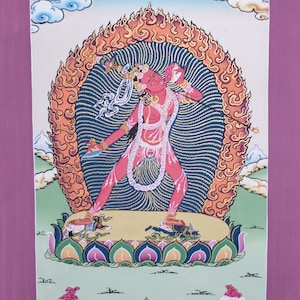 Vajrayogini Thangka Painting | Hand-Painted Tibetan Art | Gilded | Tantric Buddhism Yoga Meditation Wall Hanging | Sacred Art for Altar