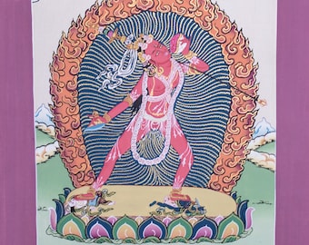 Tableau Vajrayogini Thangka | Art tibétain doré peint à la main