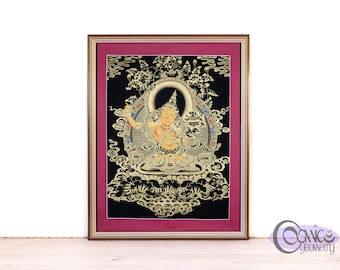 Manjushri Thangka peint à la main | Art tibétain à la feuille d'or