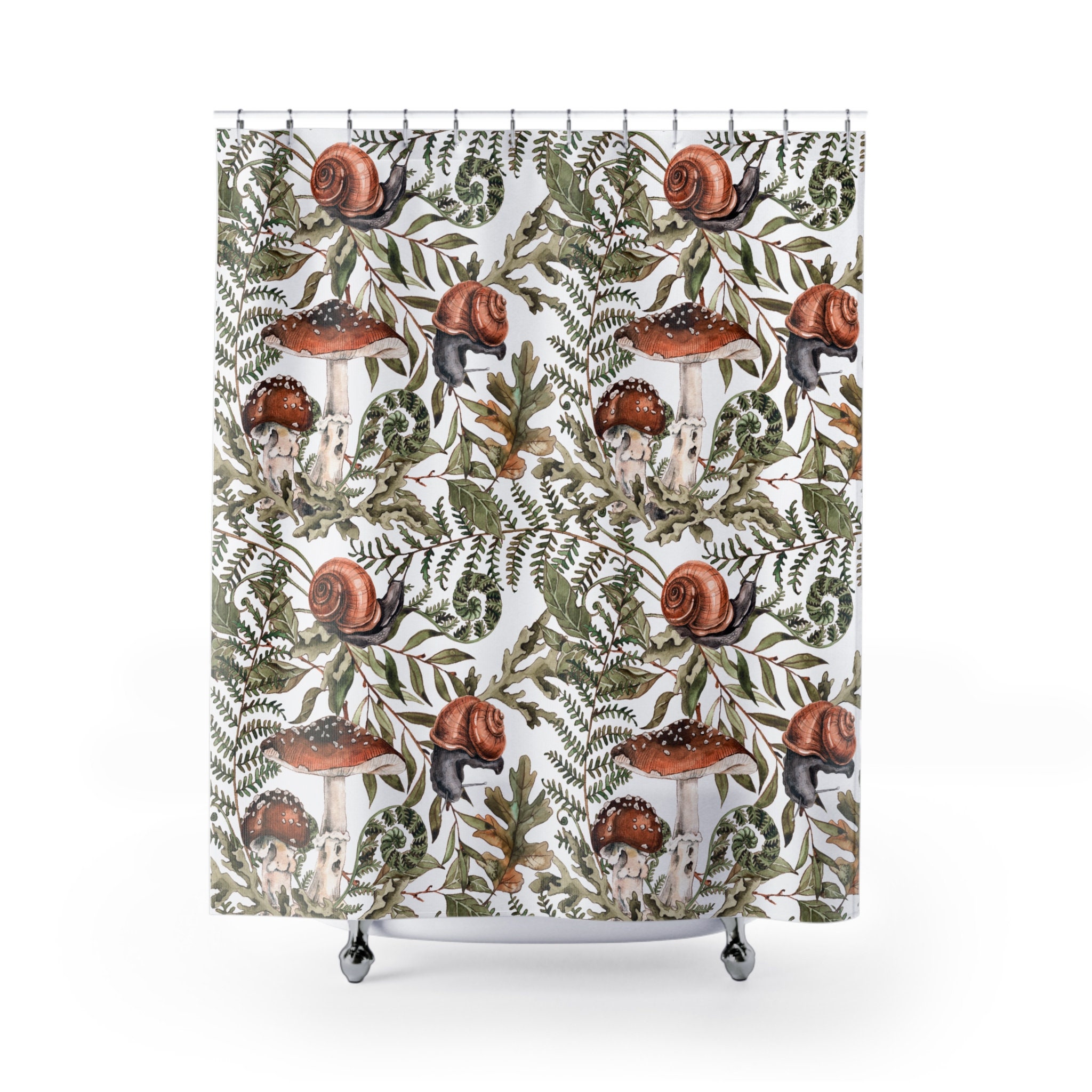 Fern Forest Shower Curtain Mushroom Shower Curtain Botanical Etsy