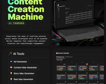 Content Creation Machine Notion Template - AI-Powered Content Planner & Calendar: Ultimate Tool for Social Media Creators