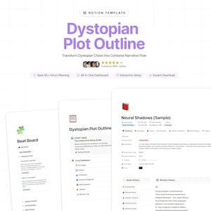 Dystopian Plot Outline Notion Template - Story Structure & Writing Planner for Authors, Screenwriters