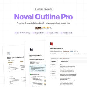 Novel Outline Pro Notion Template for Writers | Complete Book Planning System & Author Dashboard with Character Development, Plot Structure