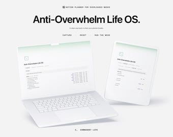 Anti-Overwhelm Life OS — Notion Life Planner | Sunday Reset | Mobile Quick Capture | ADHD-Friendly