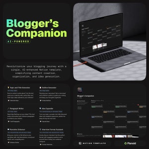 Blogger's AI Companion Notion Blog Planner Template with Editorial Content Calendar for Enhanced Organization & Creativity