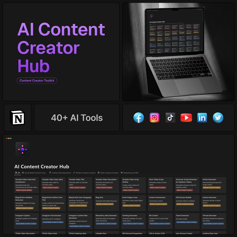 AI Content Creator Hub Notion Template the Ultimate Content Creator ...