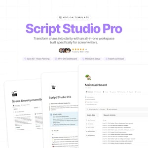 Script Studio Pro Notion Template | Professional Screenplay Outline | Script Writing Planner | Screenplay Planner