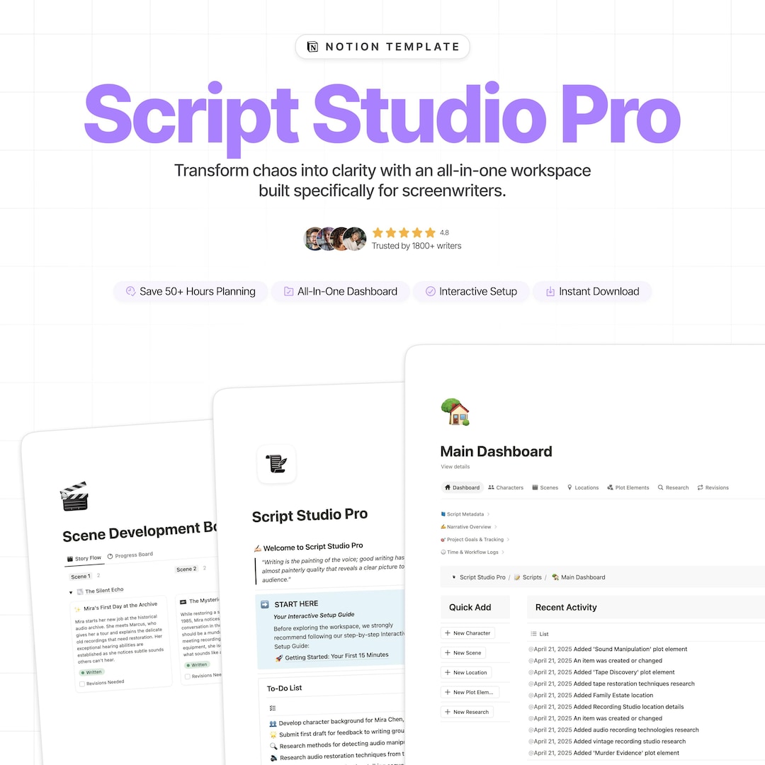Script Studio Pro Notion Template | Professional Screenplay Outline ...