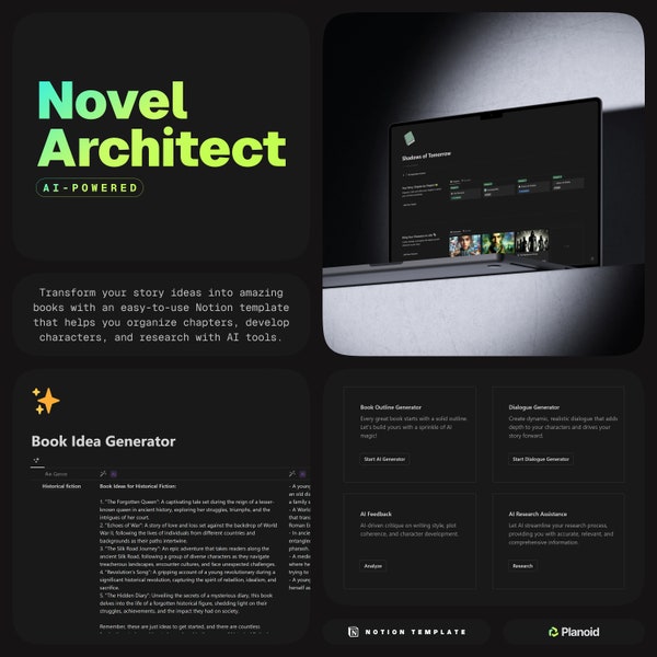 Novel Architect - Modèle de notion d'écriture et de planification axée sur l'IA pour les auteurs - Concevez, structurez et perfectionnez votre histoire