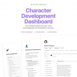 Tableau de bord du développement du personnage | Modèle de notions d'écrivain (téléchargement numérique)