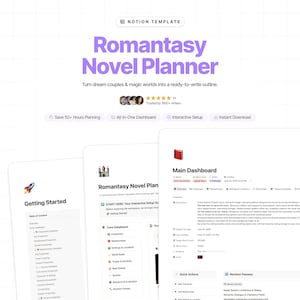 Romantasy Novel Planner | Fantasy Romance Writing Template | Character & World Building Tracker | Author Planning System for Notion