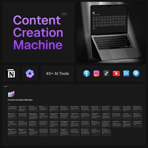 Content Creation Machine Notion Template - All in One Content Generator for Social Media - Notion AI + ChatGPT Prompts Included