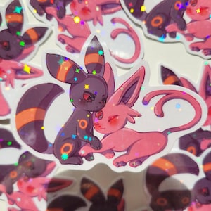 Umbreon and Espeon holographic Vinyl Sticker /Journal Aufkleber, Planner Sticker, Scrapbook Sticker, Nachtara, Psiana