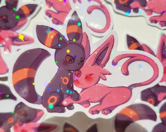 Holografische vinylsticker Umbreon en Espeon/Journal Aufkleber, plannersticker, plakboeksticker, Nachtara, Psiana