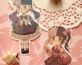 Kawaii Chibi Jfashion Vinyl glitter Sticker /Journal Aufkleber, Planner Sticker, Scrapbook Sticker, OC, Gothic Lolita, Jirai Kei