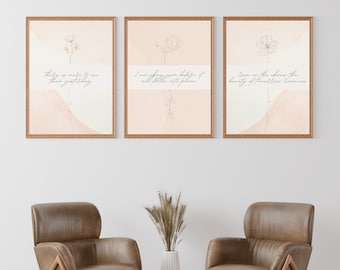 Set of 3 Mental Health Posters, Wall Art Prints, Printable Therapy Office Decor, Soft Pink Wall Art