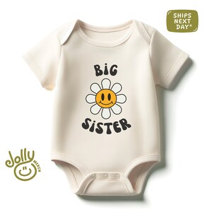 Retro Big Sister Bodysuit, Big Sister Baby Bodysuit, Sibling Bodysuit, Smiley Face Big Sister Toddler Shirt, New Baby Gift, Newborn Bodysuit