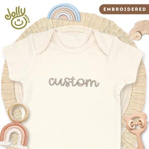 Custom Embroidered ONESIES® Brand Bodysuit, Personalized with Your Text, 100% Cotton Natural Baby Bodysuit