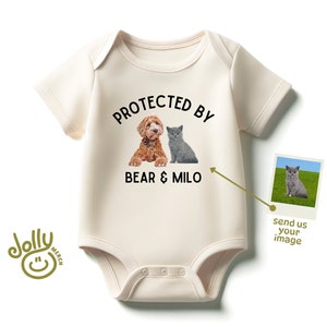 Custom Pet Baby Bodysuit, Personalized Pet Baby Bodysuit, Protected by Pets, Protected by Cat, Pet Portrait, Baby Gift, Baby Shower Gift