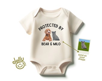 Custom Pet Baby Bodysuit, Personalized Pet Baby Bodysuit, Protected by Pets, Protected by Cat, Pet Portrait, Baby Gift, Baby Shower Gift