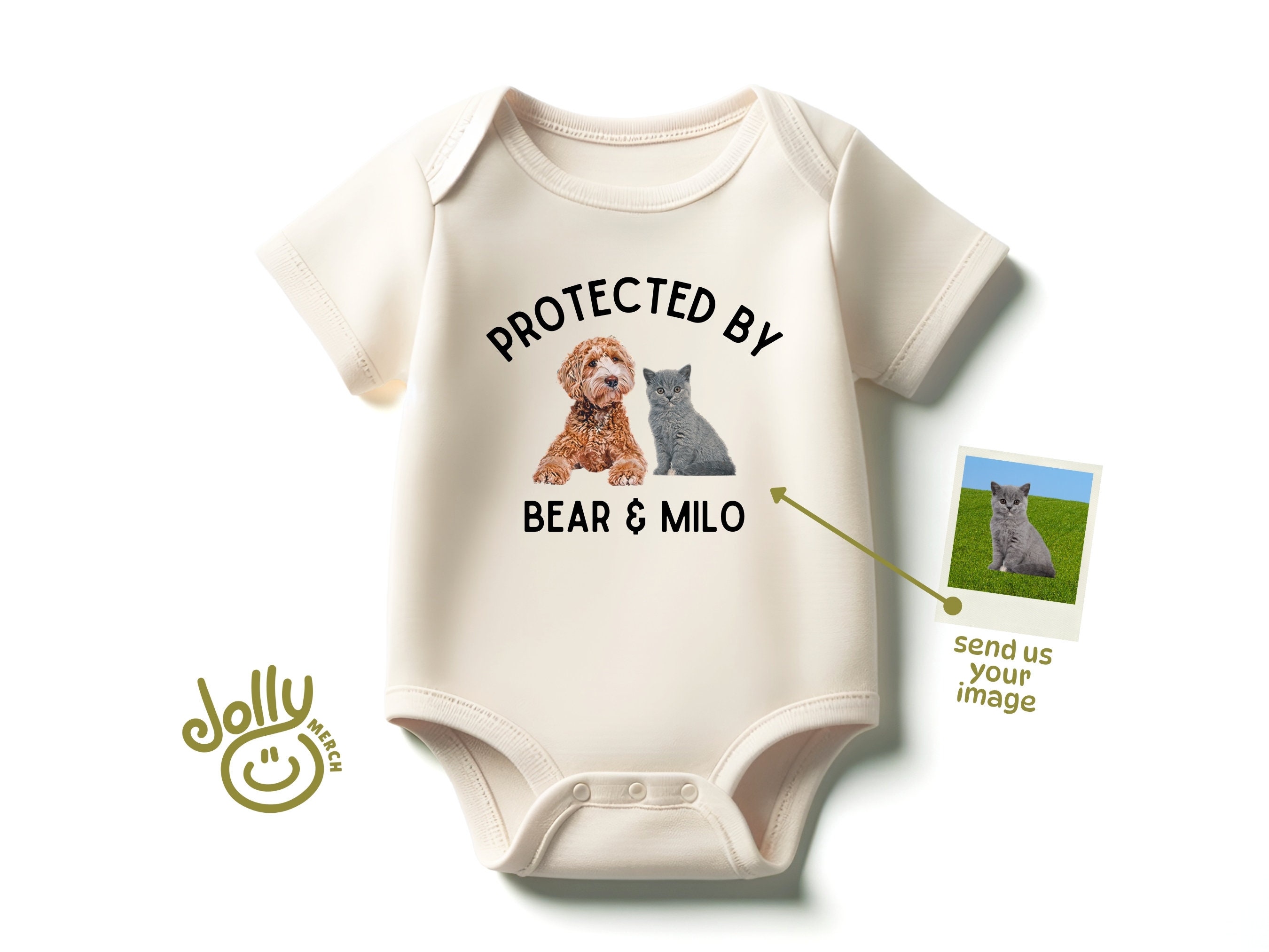 Body de bebé personalizado para mascota, Body de bebé personalizado para mascota, Protegido por mascotas, Protegido por gato, Retrato de mascota, Regalo para bebé, Regalo para baby shower