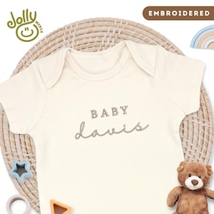 Embroidered Pregnancy Announcement ONESIES® Brand Bodysuit, Personalized with Baby Name or Surname, 100% Cotton Natural Baby Bodysuit