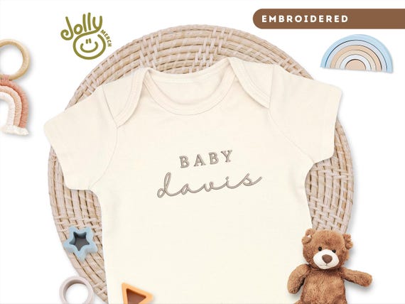 Embroidered Pregnancy Announcement ONESIES® Brand Bodysuit, Personalized with Baby Name or Surname, 100% Cotton Natural Baby Bodysuit
