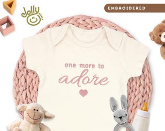 Embroidered One More to Adore ONESIES® Brand Bodysuit, Pregnancy Announcement ONESIE® Bodysuit, Coming Soon Baby Bodysuit, Baby Shower Gift