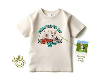 Protected by Pet Toddler Shirt, Custom Dog and Cat Portrait Shirt, Personalized Dog Portrait Kids T-shirt, Protected by Dog Kids Shirt