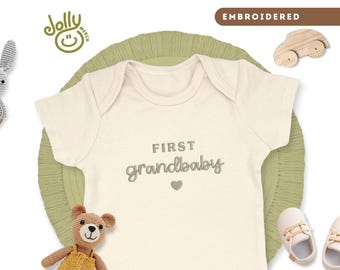Embroidered ONESIES® Brand Baby Bodysuit, First Grandbaby Design, Perfect for Pregnancy Announcement, Baby Showers, and New Grandparents