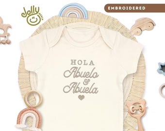 Embroidered Hola Abuelo & Abuela ONESIES® Brand Bodysuit, Pregnancy Announcement, Natural 100% Cotton, Coming Home Outfit, Baby Shower Gift