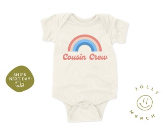 Retro Cousin Crew One-piece, Cousin Crew Baby Bodysuit, New Cousin One-piece, Retro Rainbow Cousin Toddler Tee,  Newborn Bodysuit