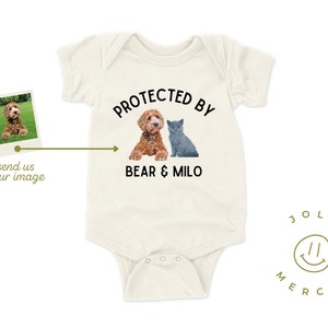 Custom Pet Baby Bodysuit, Personalized Pet Baby Bodysuit, Protected by Pets, Protected by Cat, Pet Portrait, Baby Gift, Baby Shower Gift